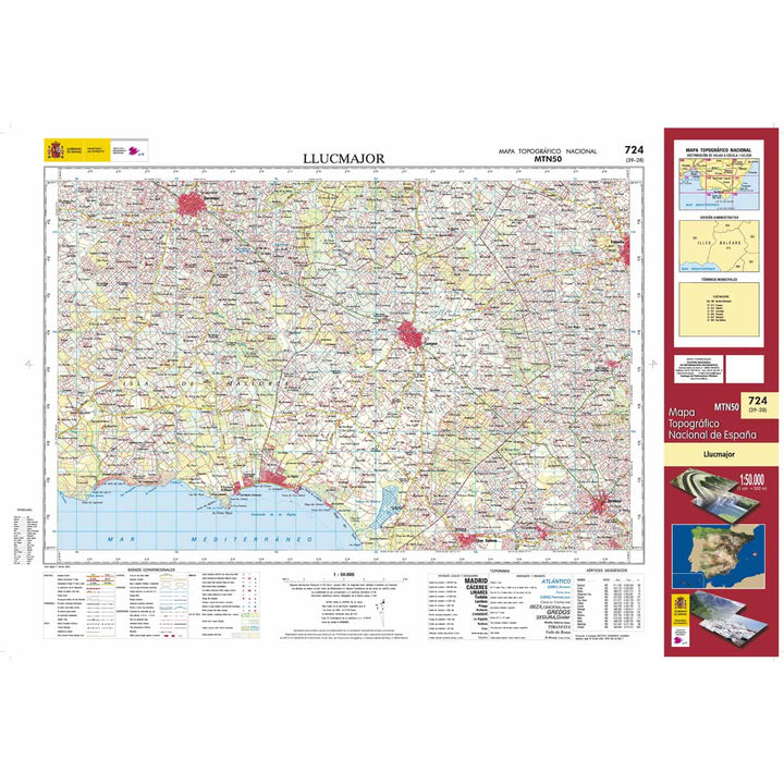 Carte topographique de l'Espagne - Lluchmajor (Mallorca), n° 0724 | CNIG - 1/50 000 carte pliée CNIG 