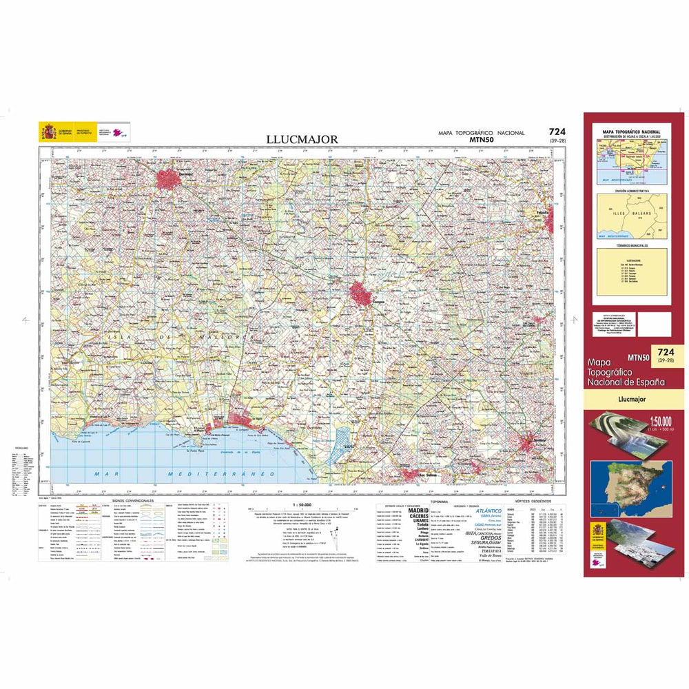 Carte topographique de l'Espagne - Lluchmajor (Mallorca), n° 0724 | CNIG - 1/50 000 carte pliée CNIG 