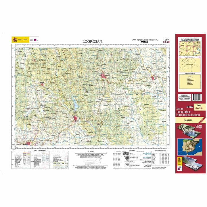 Carte topographique de l'Espagne - Logrosán, n° 0707 | CNIG - 1/50 000 carte pliée CNIG 