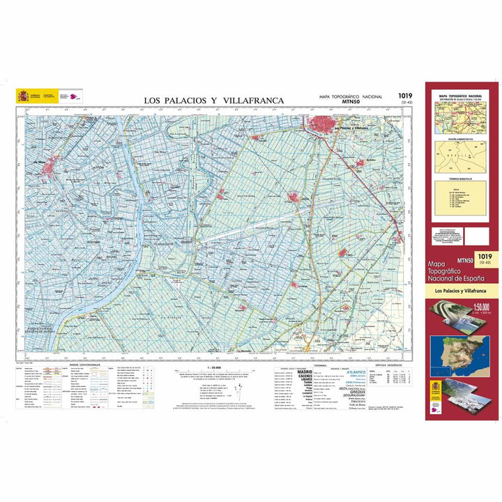 Carte topographique de l'Espagne - Los Palacios y Villafranca, n° 1019 | CNIG - 1/50 000 carte pliée CNIG 