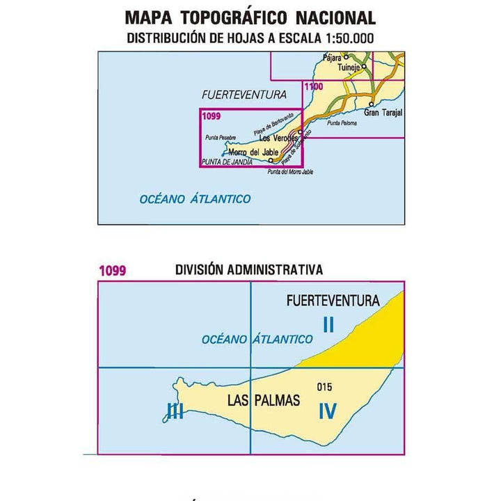 Carte topographique de l'Espagne - Los Verodes (Fuerteventura), n° 1099.2 | CNIG - 1/25 000 carte pliée CNIG 