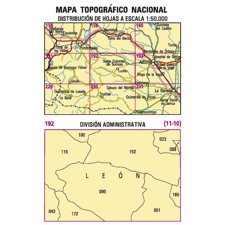 Carte topographique de l'Espagne - Lucillo, n° 0192 | CNIG - 1/50 000 carte pliée CNIG 