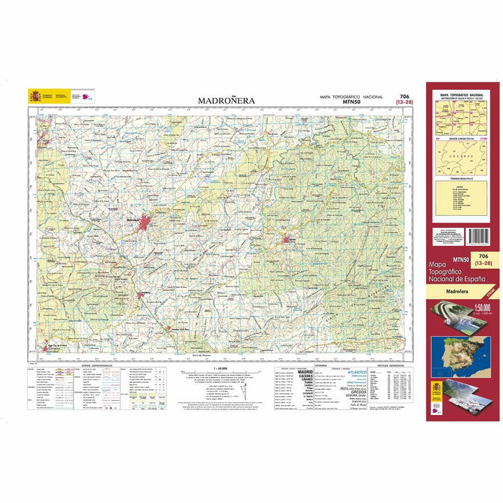 Carte topographique de l'Espagne - Madroñera, n° 0706 | CNIG - 1/50 000 carte pliée CNIG 