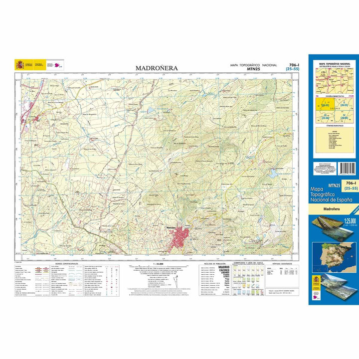 Carte topographique de l'Espagne - Madroñera, n° 0706.1 | CNIG - 1/25 000 carte pliée CNIG 