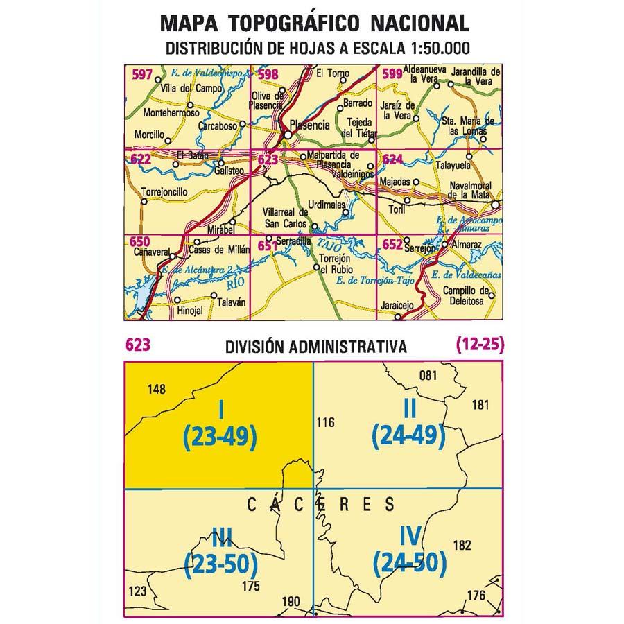 Carte topographique de l'Espagne - Malpartida de plasencia, n° 0623.1 | CNIG - 1/25 000 carte pliée CNIG 