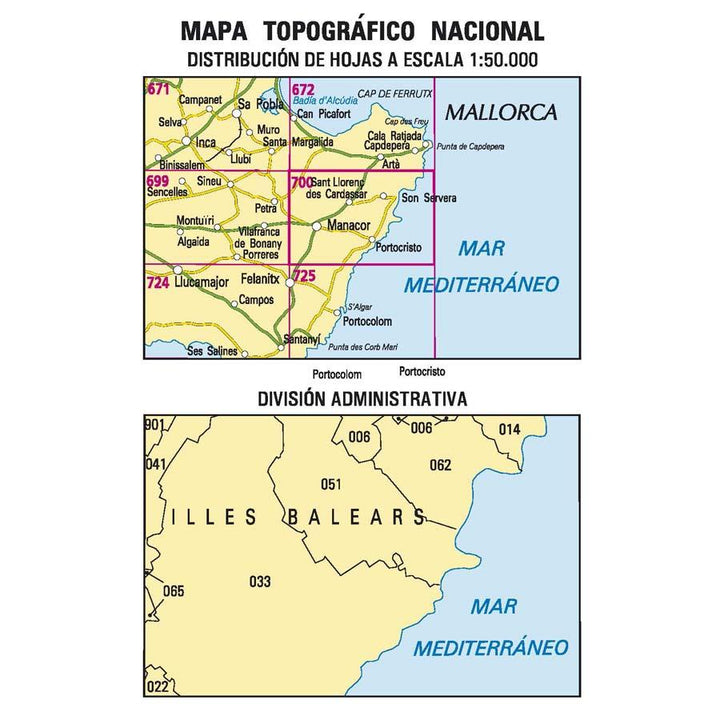 Carte topographique de l'Espagne - Manacor (Mallorca), n° 0700 | CNIG - 1/50 000 carte pliée CNIG 