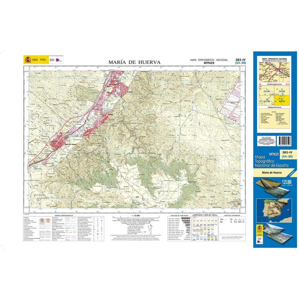 Carte topographique de l'Espagne - María de Huerva, n° 0383.4 | CNIG - 1/25 000 carte pliée CNIG 