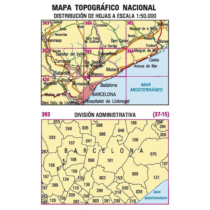 Carte topographique de l'Espagne - Mataró, n° 0393 | CNIG - 1/50 000 carte pliée CNIG 