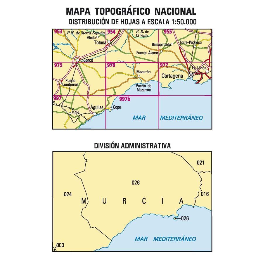 Carte topographique de l'Espagne - Mazarrón, n° 0976 | CNIG - 1/50 000 carte pliée CNIG 