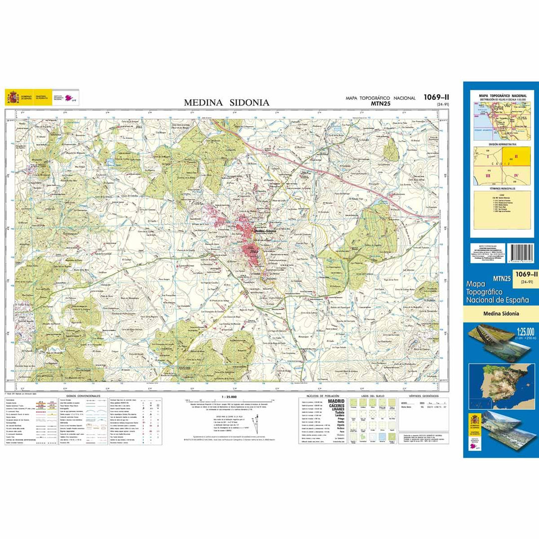 Carte topographique de l'Espagne - Medina Sidonia, n° 1069.2 | CNIG - 1/25 000 carte pliée CNIG 