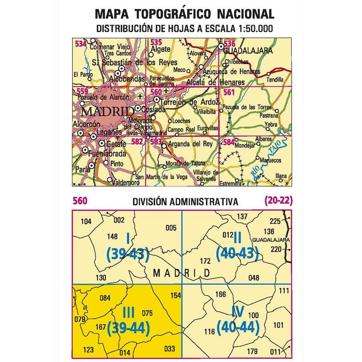 Carte topographique de l'Espagne - Mejorada del Campo, n° 0560.3 | CNIG - 1/25 000 carte pliée CNIG 