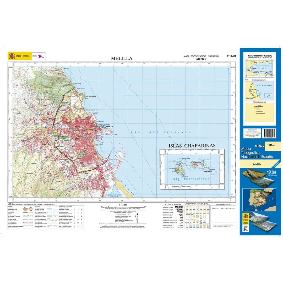 Carte topographique de l'Espagne - Melilla, n° 1111.3 | CNIG - 1/25 000 carte pliée CNIG 