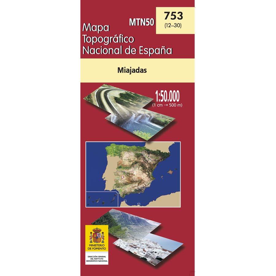 Carte topographique de l'Espagne - Miajadas, n° 0753 | CNIG - 1/50 000 carte pliée CNIG 