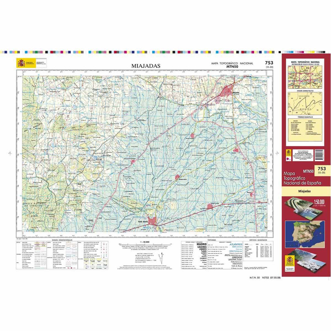 Carte topographique de l'Espagne - Miajadas, n° 0753 | CNIG - 1/50 000 carte pliée CNIG 