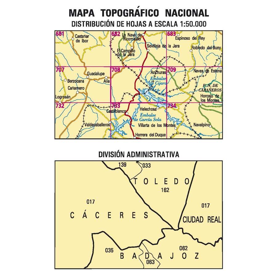 Carte topographique de l'Espagne - Minas de Santa Quiteria, n° 0708 | CNIG - 1/50 000 carte pliée CNIG 