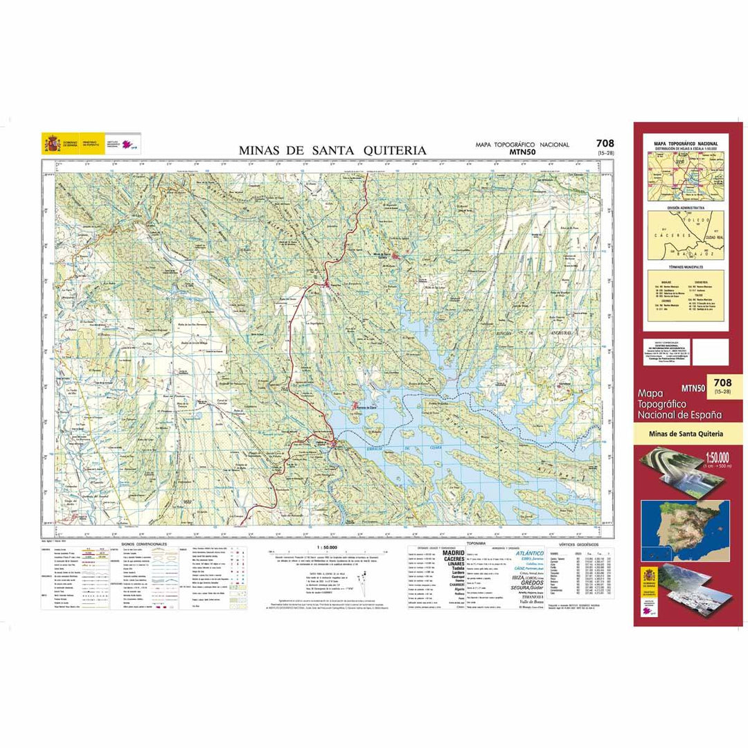 Carte topographique de l'Espagne - Minas de Santa Quiteria, n° 0708 | CNIG - 1/50 000 carte pliée CNIG 