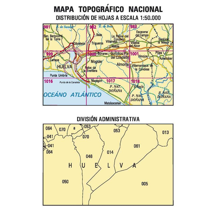 Carte topographique de l'Espagne - Moguer, n° 1000 | CNIG - 1/50 000 carte pliée CNIG 