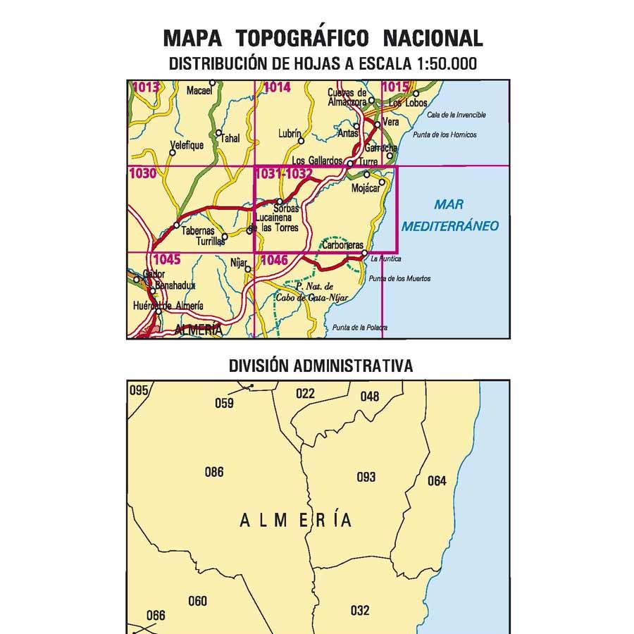 Carte topographique de l'Espagne - Mojácar, n° 1031/1032 | CNIG - 1/50 000 carte pliée CNIG 
