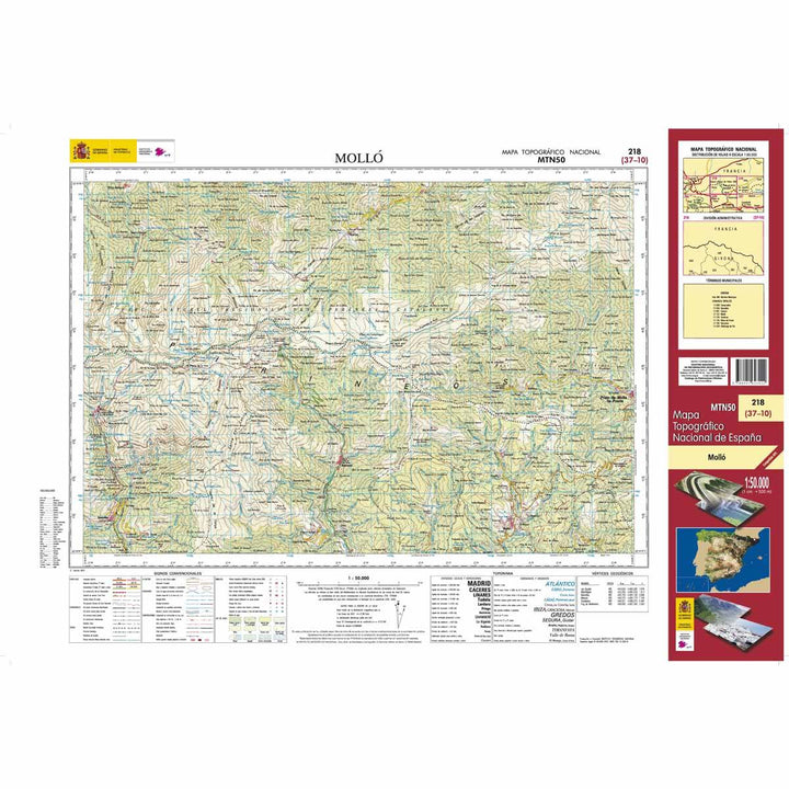 Carte topographique de l'Espagne - Molló, n° 0208 | CNIG - 1/50 000 carte pliée CNIG 