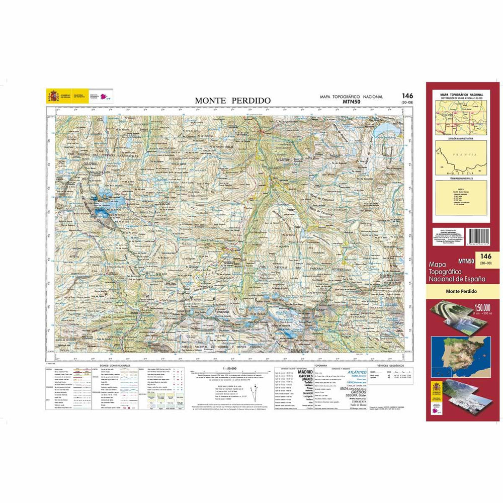 Carte topographique de l'Espagne - Monte Perdido, n° 0146 | CNIG - 1/50 000 carte pliée CNIG 