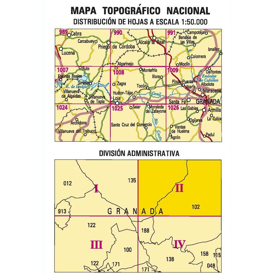 Carte topographique de l'Espagne - Montefrío, n° 1008.2 | CNIG - 1/25 000 carte pliée CNIG 