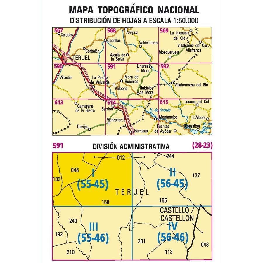 Carte topographique de l'Espagne - Mora de Rubielos, n° 0591.1 | CNIG - 1/25 000 carte pliée CNIG 