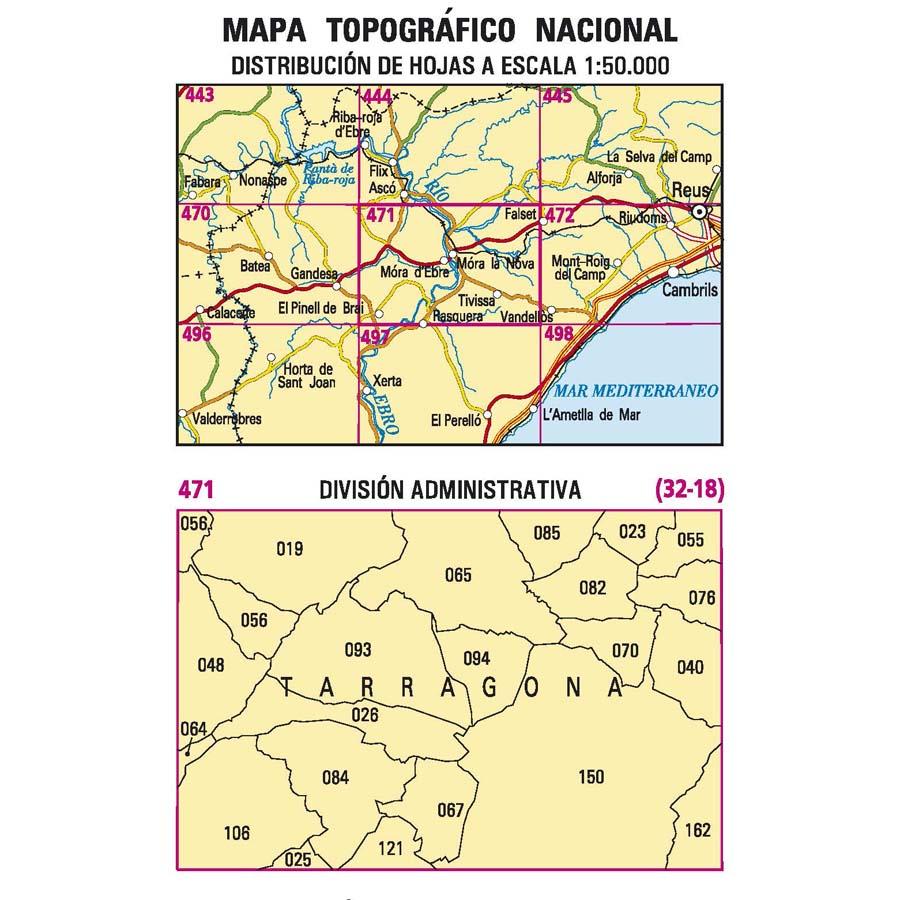 Carte topographique de l'Espagne - Móra d´Ebre, n° 0471 | CNIG - 1/50 000 carte pliée CNIG 