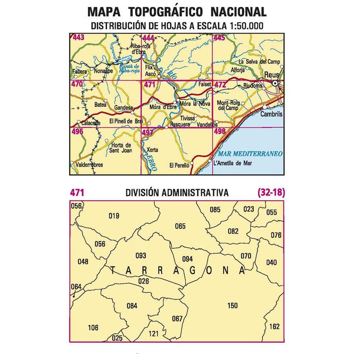 Carte topographique de l'Espagne - Móra d´Ebre, n° 0471 | CNIG - 1/50 000 carte pliée CNIG 