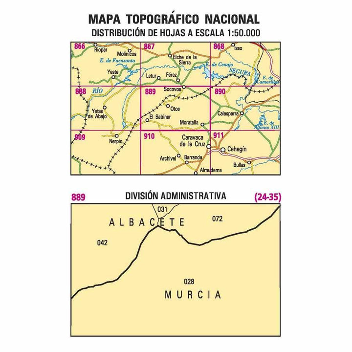 Carte topographique de l'Espagne - Moratalla, n° 0889 | CNIG - 1/50 000 carte pliée CNIG 
