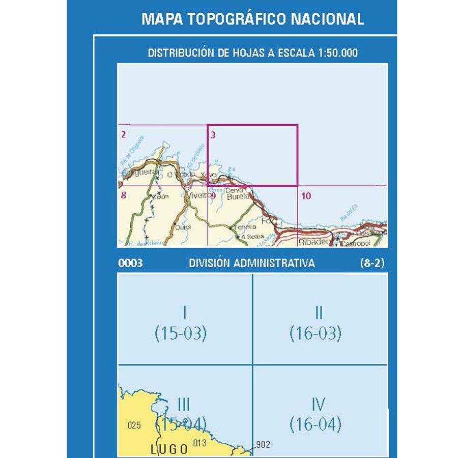 Carte topographique de l'Espagne n° 0003.3 - San Cibrao | CNIG - 1/25 000 carte pliée CNIG 