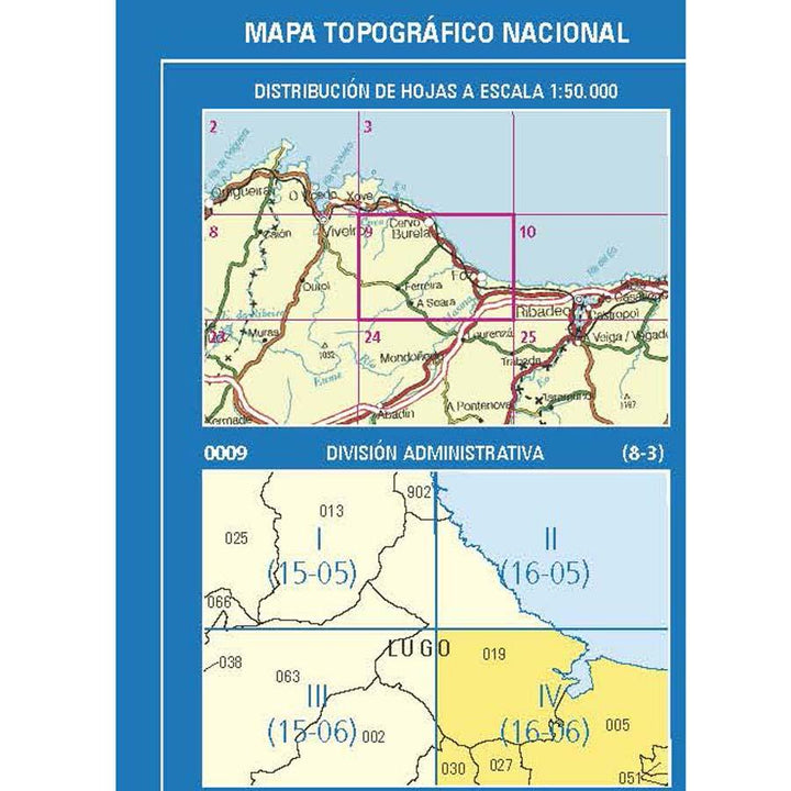 Carte topographique de l'Espagne n° 0009.4 - Foz | CNIG - 1/25 000 carte pliée CNIG 