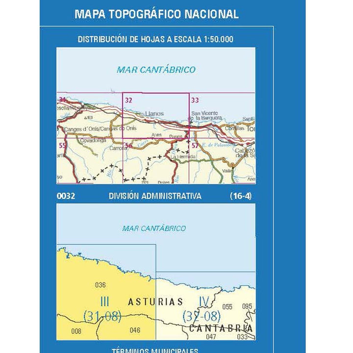 Carte topographique de l'Espagne n° 0032.3/1 - Llanes | CNIG - 1/25 000 carte pliée CNIG 