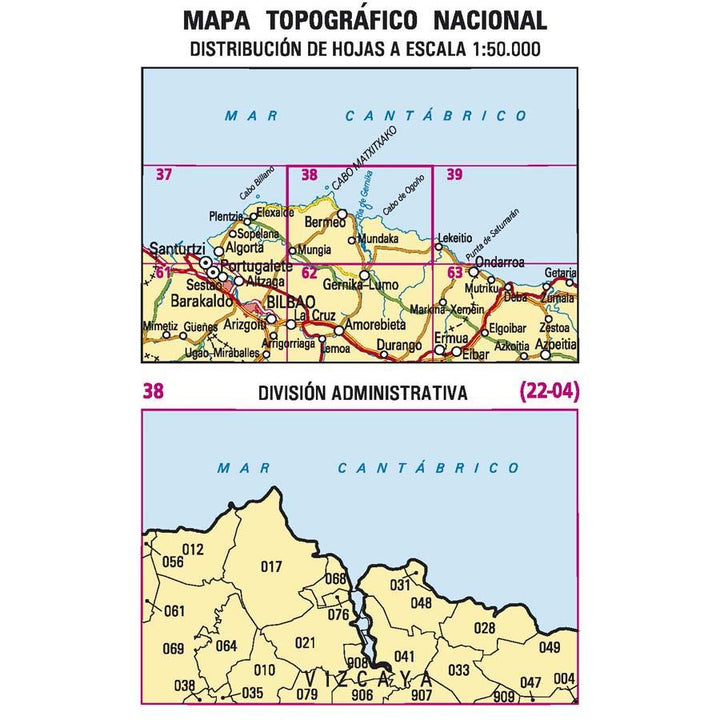 Carte topographique de l'Espagne n° 0038 - Bermeo | CNIG - 1/50 000 carte pliée CNIG 