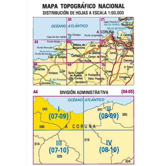Carte topographique de l'Espagne n° 0044.1 - Malpica de Bergantiños | CNIG - 1/25 000 carte pliée CNIG 