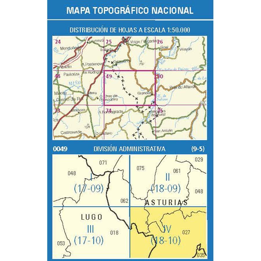Carte topographique de l'Espagne n° 0049.4 - Grandas de Salime | CNIG - 1/25 000 carte pliée CNIG 