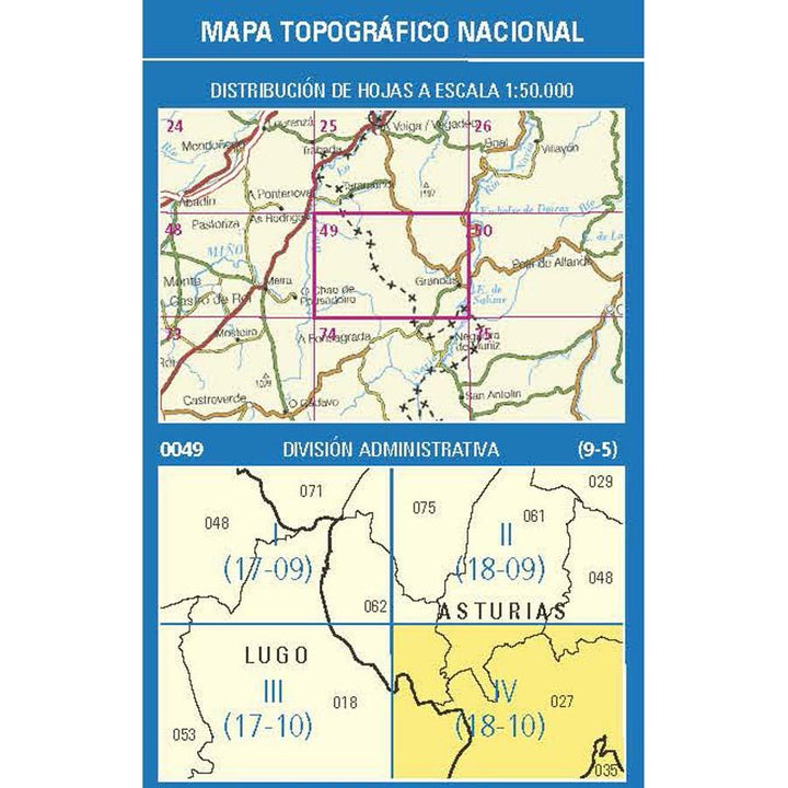 Carte topographique de l'Espagne n° 0049.4 - Grandas de Salime | CNIG - 1/25 000 carte pliée CNIG 