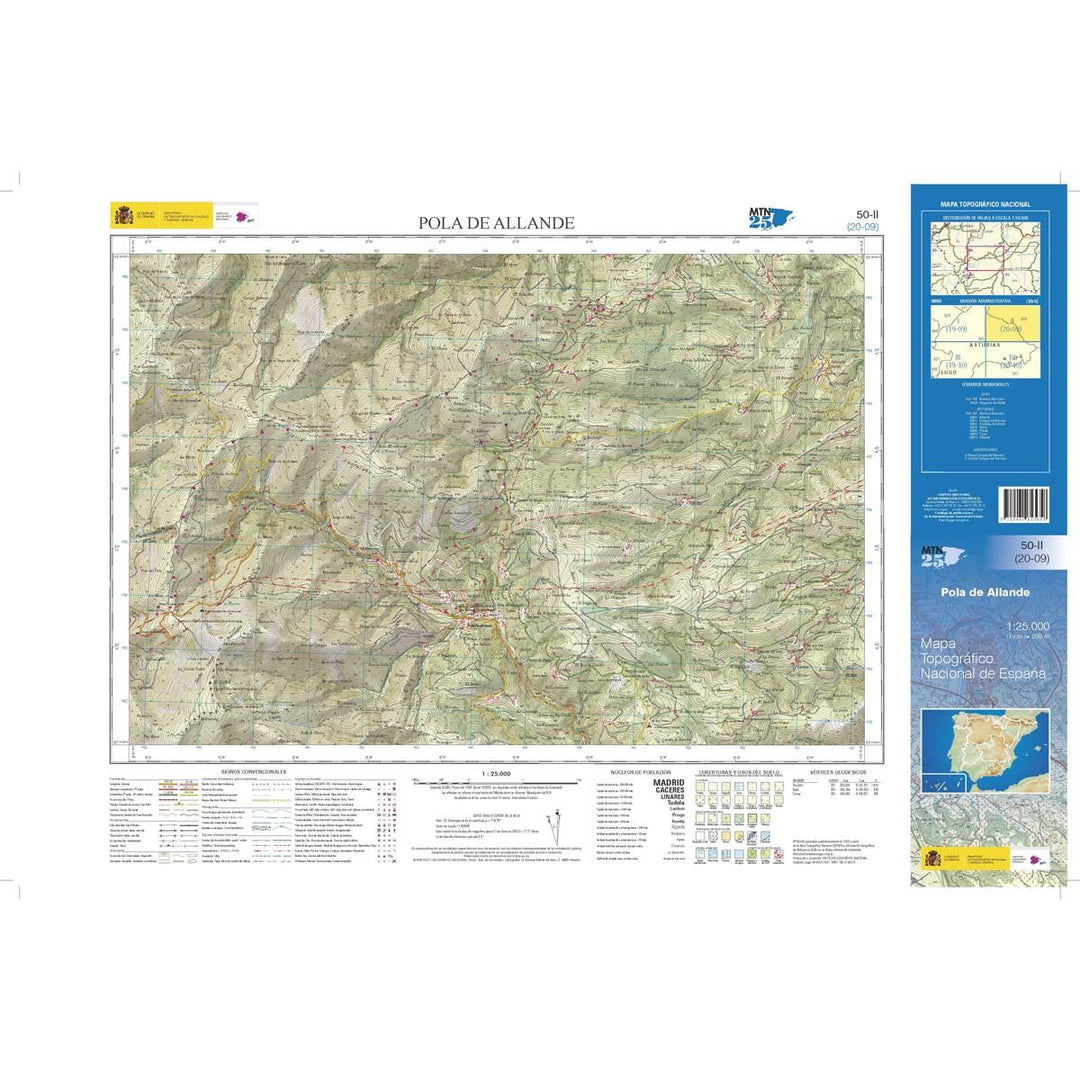 Carte topographique de l'Espagne n° 0050.2 - Pola de Allande | CNIG - 1/25 000 carte pliée CNIG 