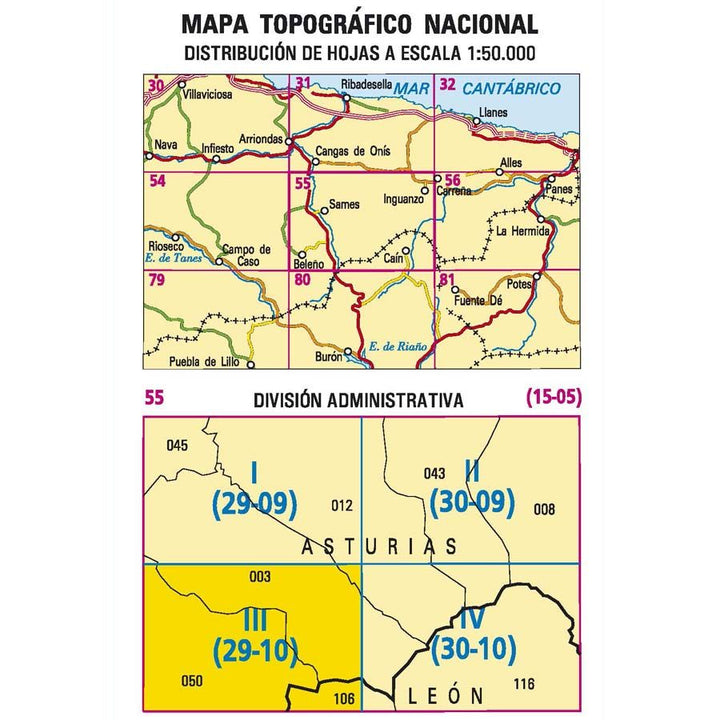 Carte topographique de l'Espagne n° 0055.3 - San Xuan/San Juan de Beleño | CNIG - 1/25 000 carte pliée CNIG 