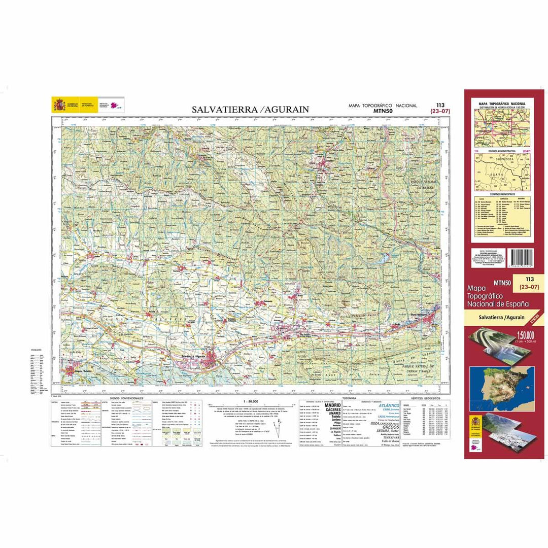 Carte topographique de l'Espagne n° 0113 - Salvatierra / Agurain | CNIG - 1/50 000 carte pliée CNIG 