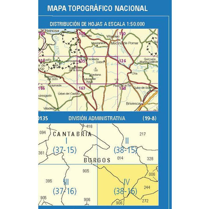 Carte topographique de l'Espagne n° 0135.4 - Padrones de Bureba | CNIG - 1/25 000 carte pliée CNIG 