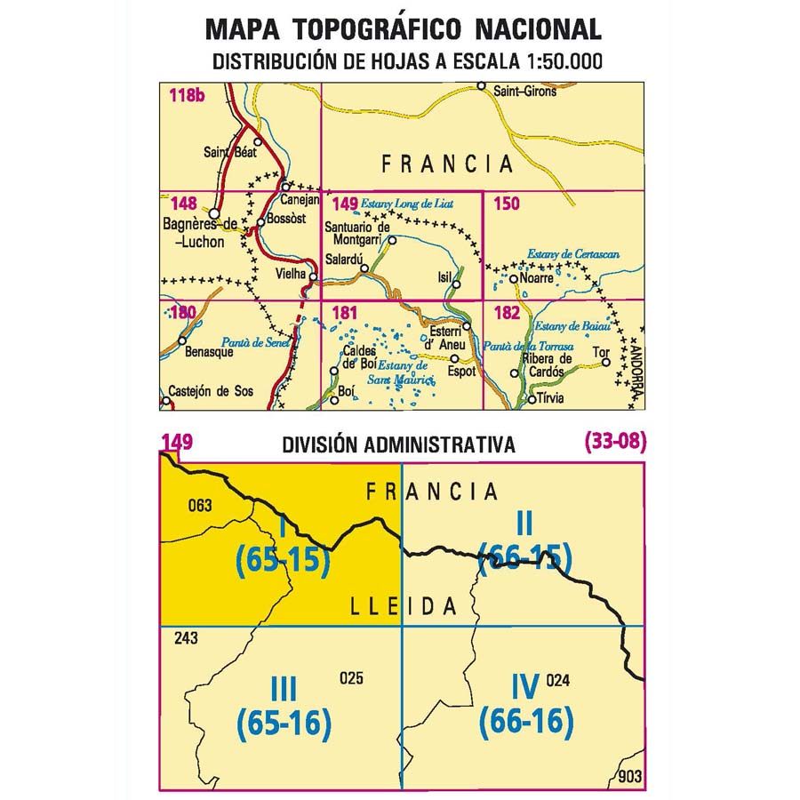 Carte topographique de l'Espagne n° 0149.1 - Estanh long de Liat | CNIG - 1/25 000 carte pliée CNIG 