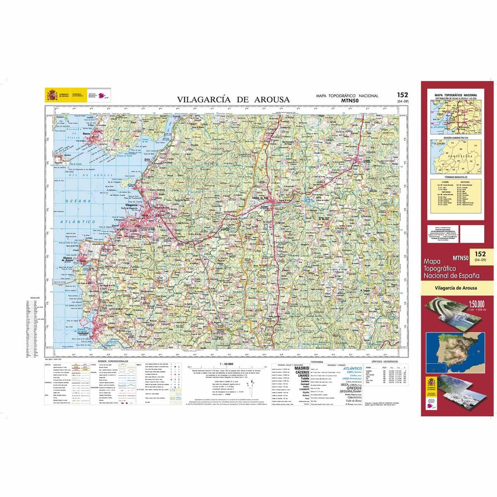 Carte topographique de l'Espagne n° 0152 - Vilagarcía de Arousa | CNIG - 1/50 000 carte pliée CNIG 