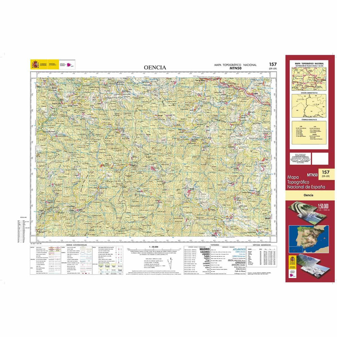 Carte topographique de l'Espagne n° 0157 - Oencia | CNIG - 1/50 000 carte pliée CNIG 