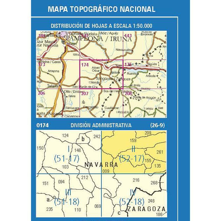 Carte topographique de l'Espagne n° 0174.2 - Lumbier | CNIG - 1/25 000 carte pliée CNIG 