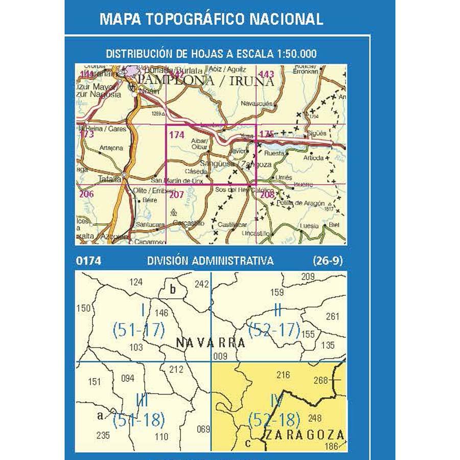 Carte topographique de l'Espagne n° 0174.4 - Sangüesa / Zangoza | CNIG - 1/25 000 carte pliée CNIG 