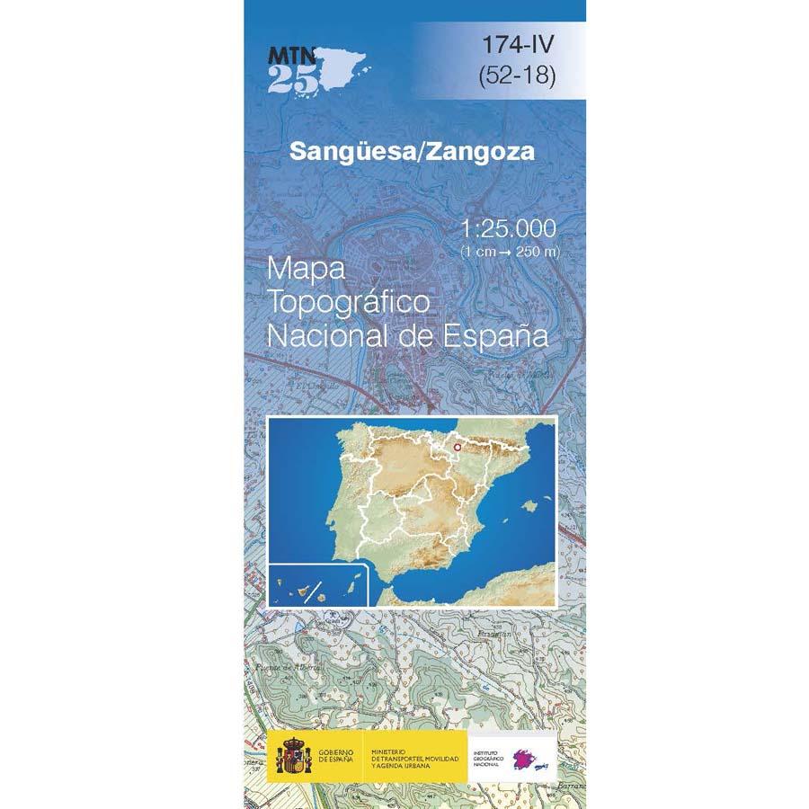 Carte topographique de l'Espagne n° 0174.4 - Sangüesa / Zangoza | CNIG - 1/25 000 carte pliée CNIG 