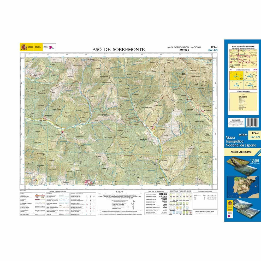 Carte topographique de l'Espagne n° 0177.1 - Aso de Sobremente | CNIG - 1/25 000 carte pliée CNIG 