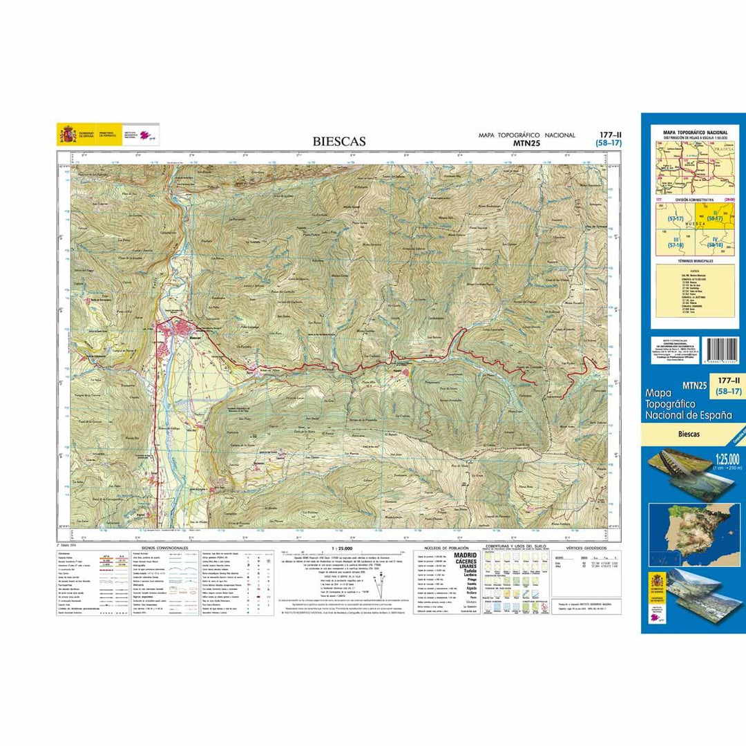 Carte topographique de l'Espagne n° 0177.2 - Biescas | CNIG - 1/25 000 carte pliée CNIG 