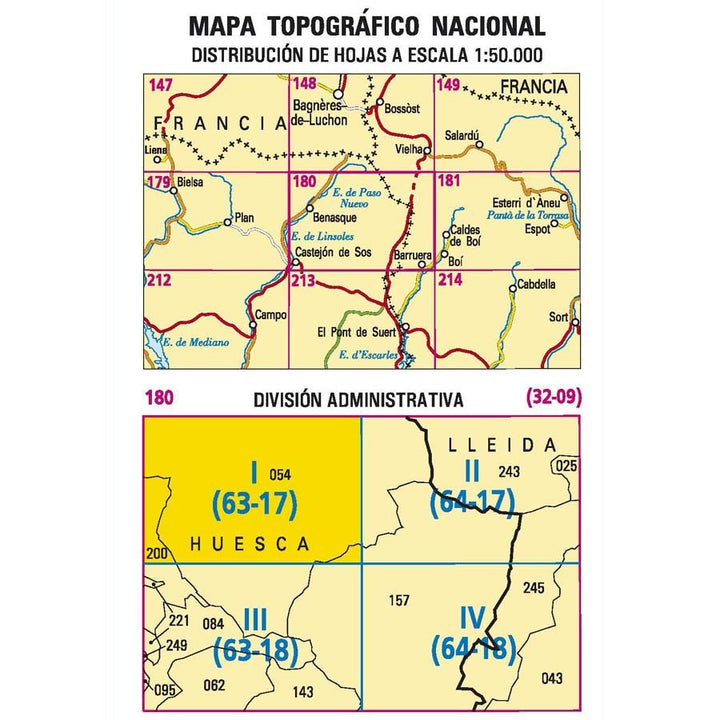 Carte topographique de l'Espagne n° 0180.1 - Benasque | CNIG - 1/25 000 carte pliée CNIG 