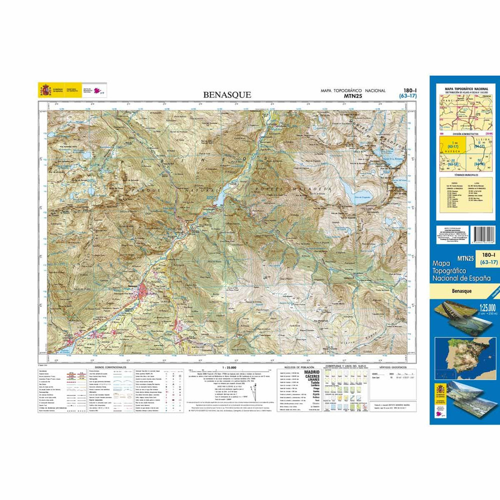 Carte topographique de l'Espagne n° 0180.1 - Benasque | CNIG - 1/25 000 carte pliée CNIG 